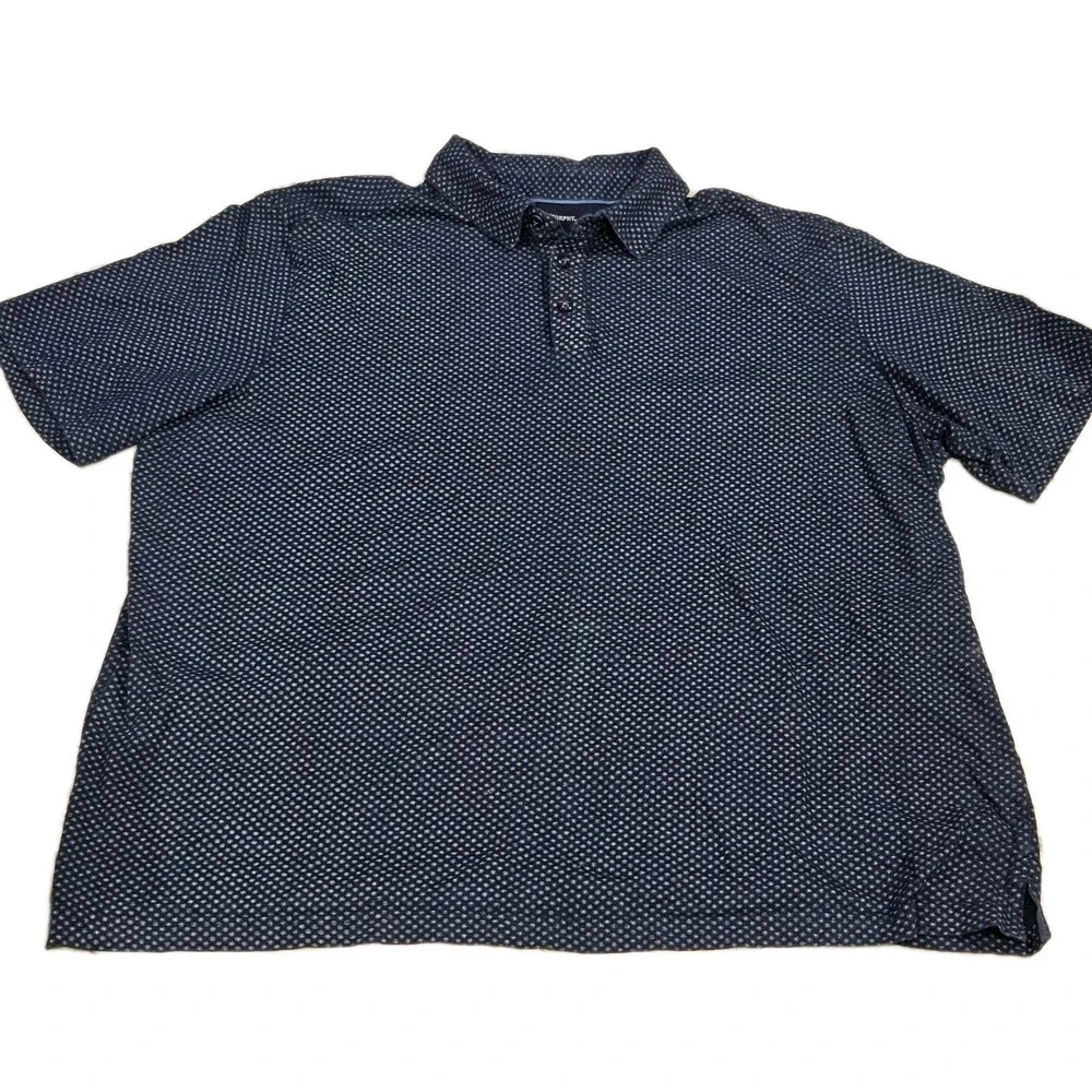 Johnston‎ & Murphy Men's Polo Shirt 2XL Blue Geometric Print Short Sleeve Casual